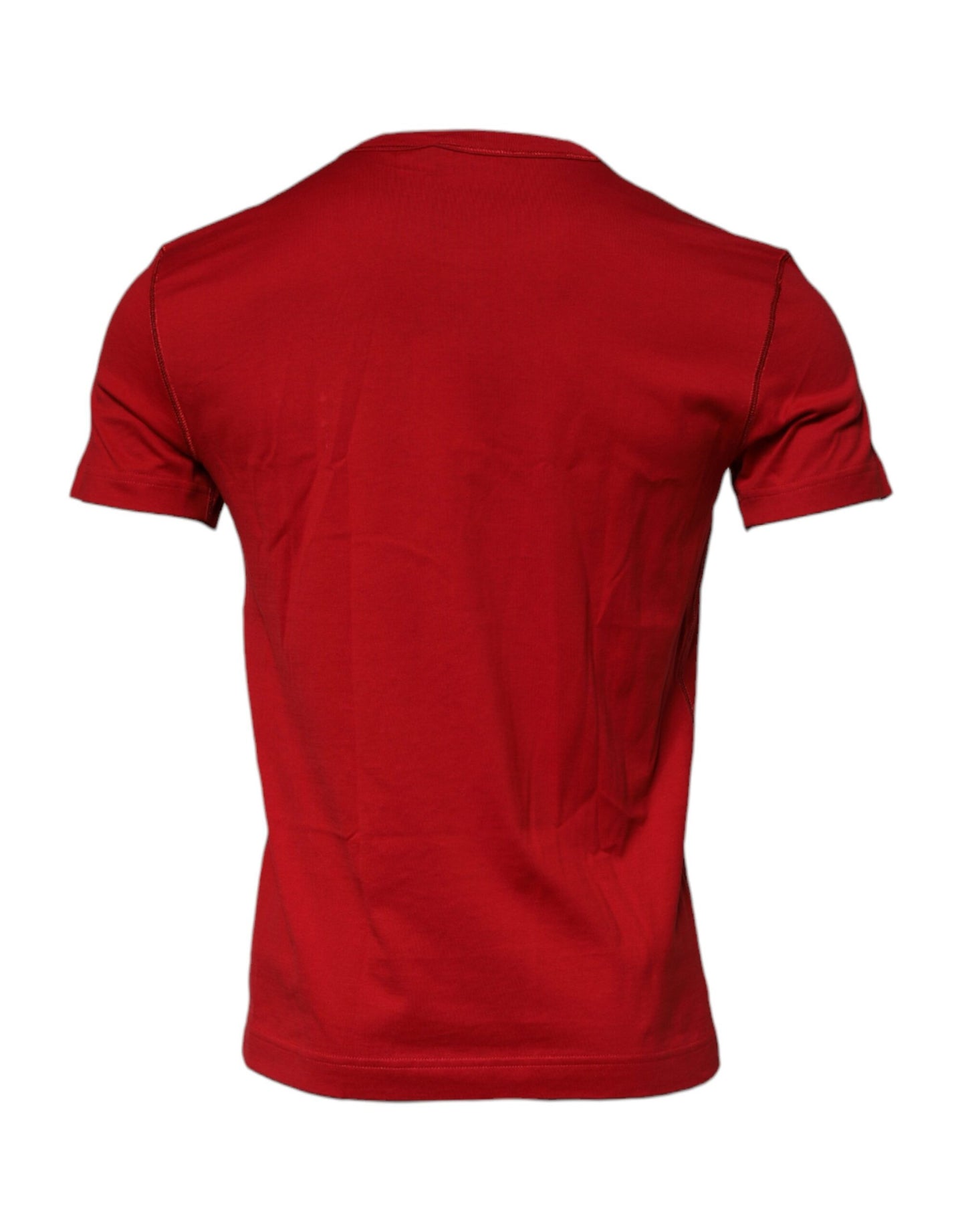 Dolce & Gabbana Red Logo Plaque Cotton Crew Neck T-shirt