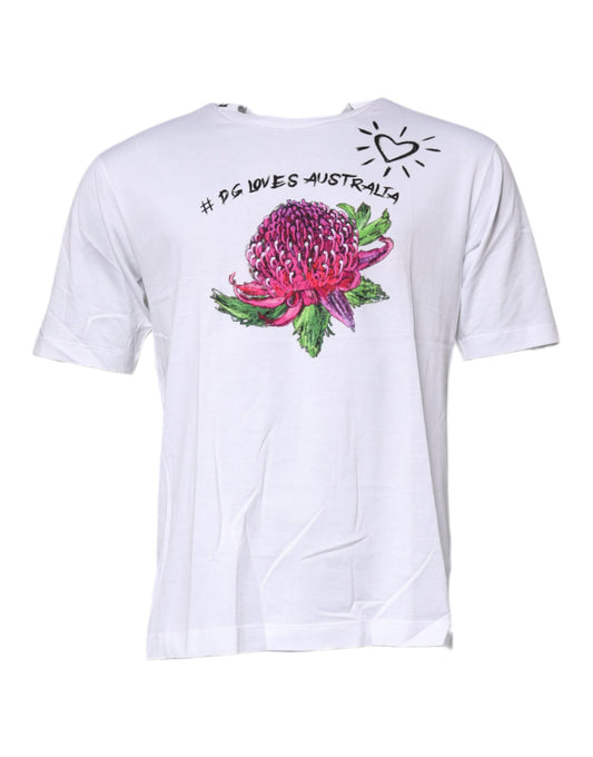 Dolce & Gabbana White Floral Print Cotton Crew Neck T-shirt