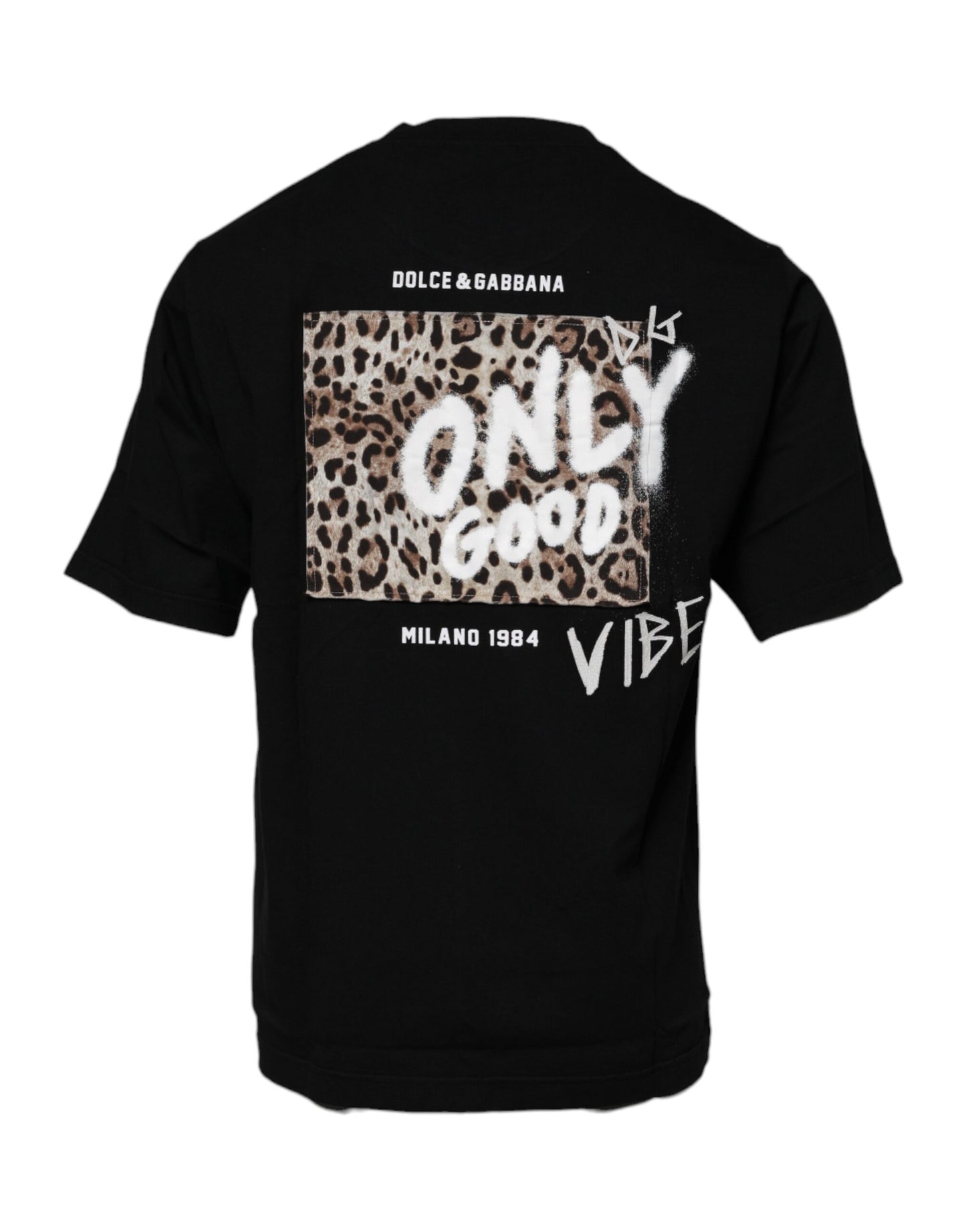 Dolce & Gabbana Black Amore Leopard Cotton Crew Neck T-shirt