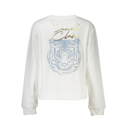 Cavalli Class Weißer Baumwollpullover für Damen