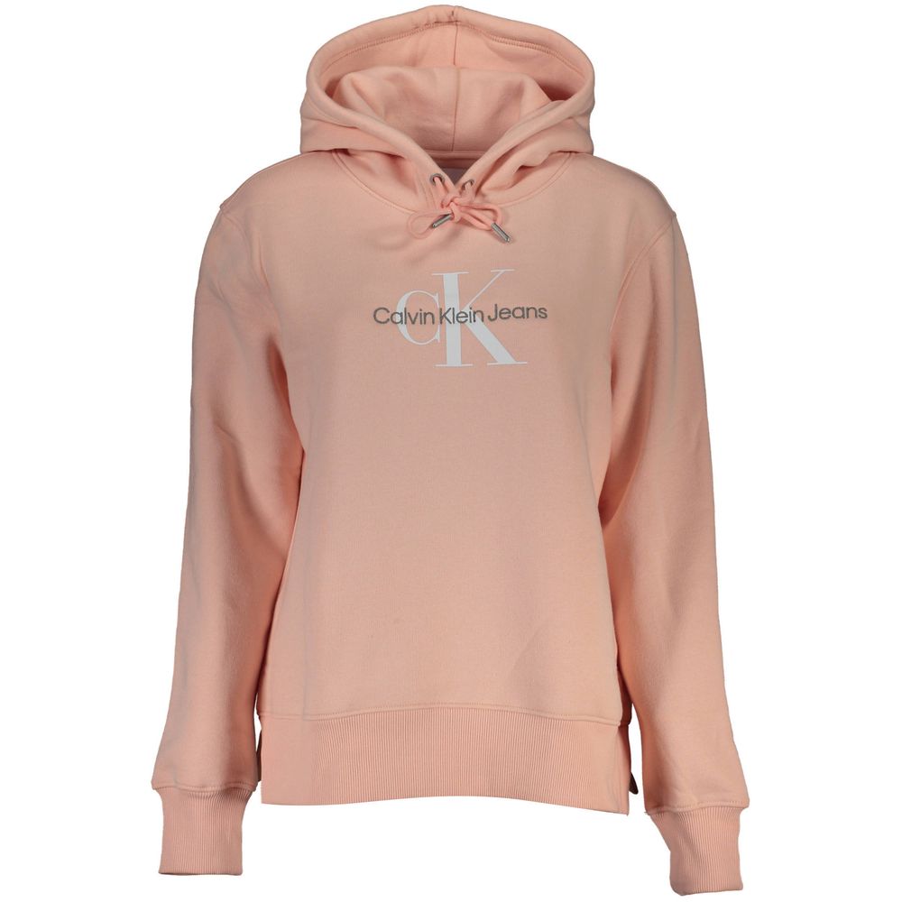 Calvin Klein – Schickes, rosa Fleece-Kapuzensweatshirt mit Logo-Stickerei