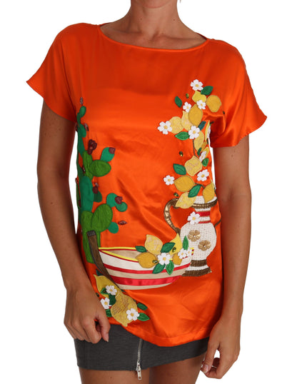 Haut T-shirt en Soie Orange Citron Cristal