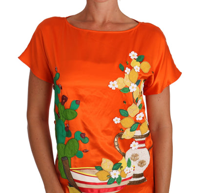 Haut T-shirt en Soie Orange Citron Cristal