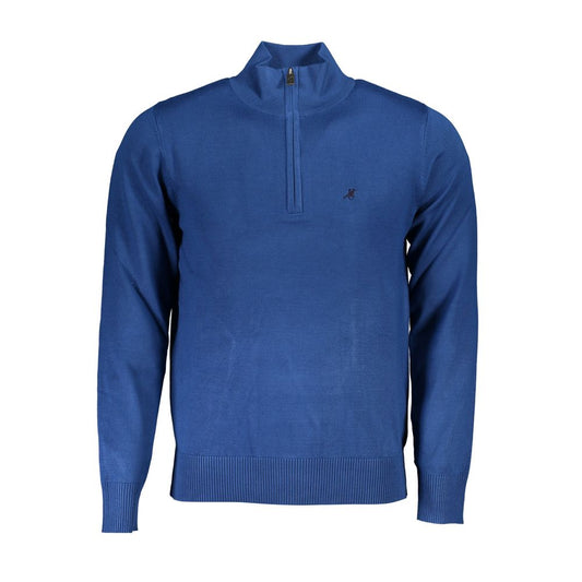 U.S. Grand Polo Elegant Half-Zip Embroidered Blue Sweater