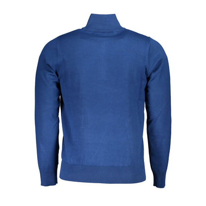 U.S. Grand Polo Elegant Half-Zip Embroidered Blue Sweater