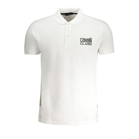 Cavalli Class White Cotton Polo Shirt