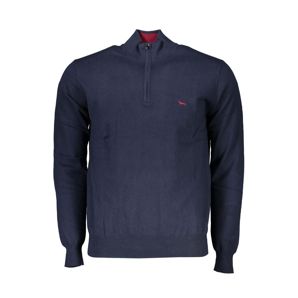 Harmont &amp; Blaine Schicker blauer Pullover mit halbem Reißverschluss und Stickdetail