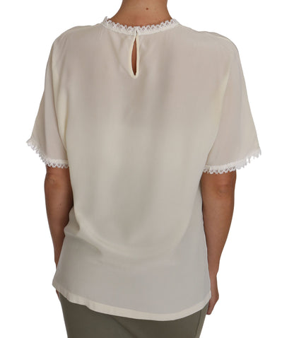 T-shirt con camicetta in pizzo di seta bianca crema