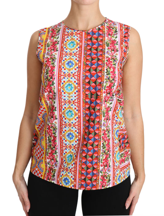 Tanktop aus reiner Baumwolle mit Carretto-Print, Blumenbluse