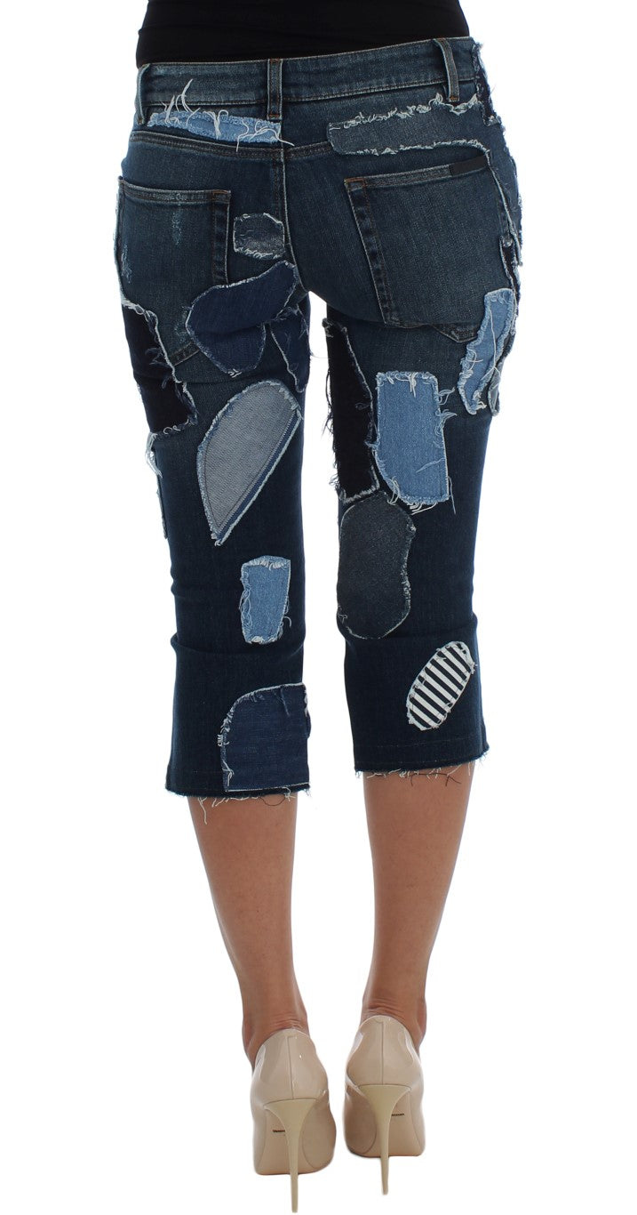 Short en jean stretch bleu patchwork