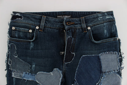 Stretch-Patchwork-Jeansshorts in Blau