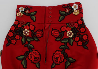 Short Sicile Roses En Soie Rouge