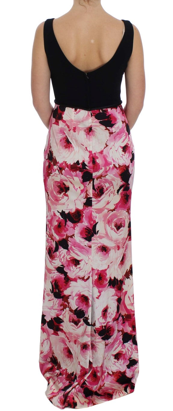 Robe fourreau longue rose à imprimé floral