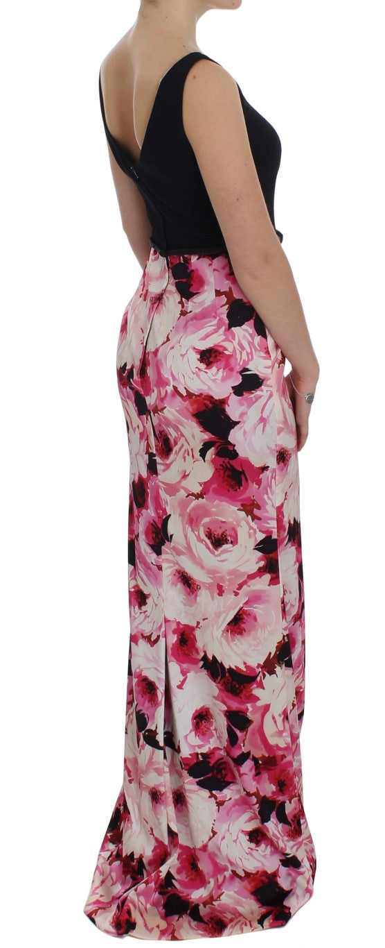 Robe fourreau longue rose à imprimé floral