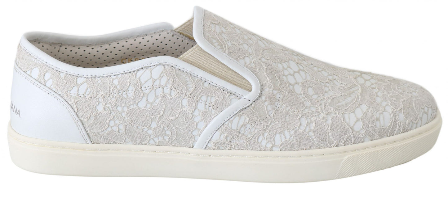 Mocassini slip-on in pelle bianca con pizzo