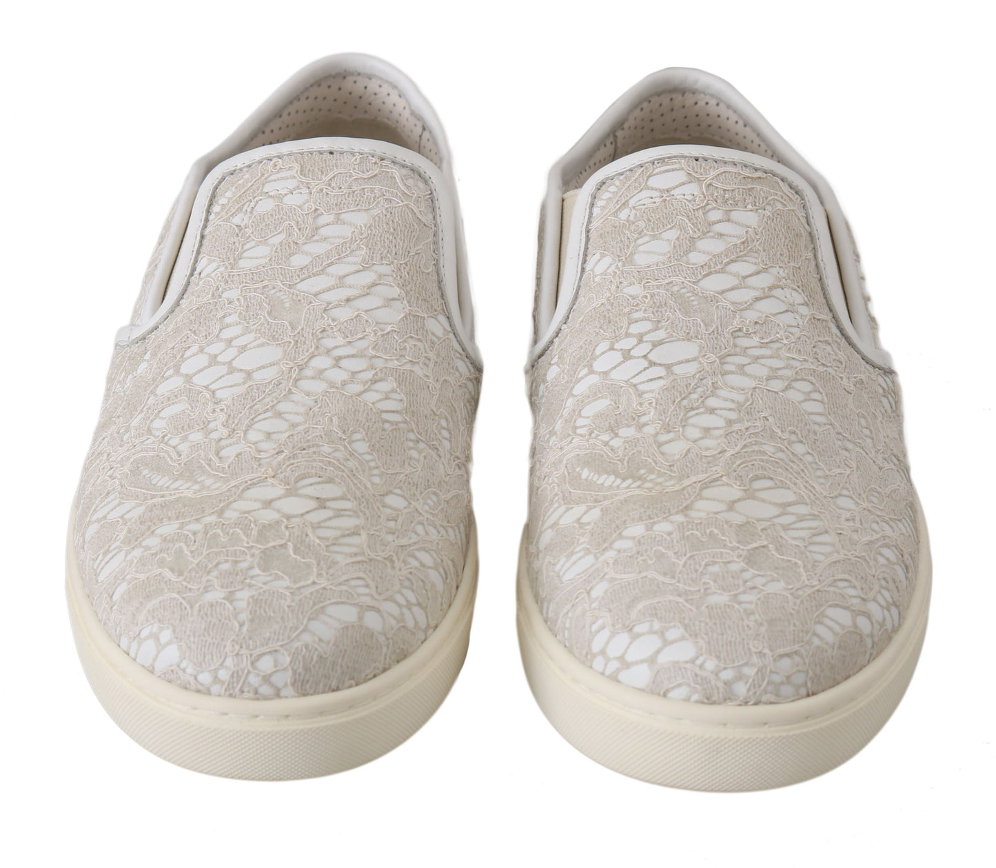 Mocassini slip-on in pelle bianca con pizzo