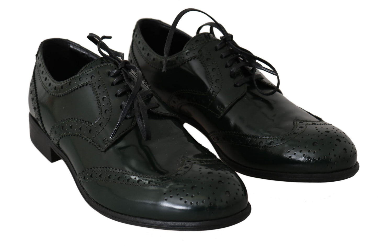 Broque-Oxford-Wingtip-Schuhe aus grünem Leder