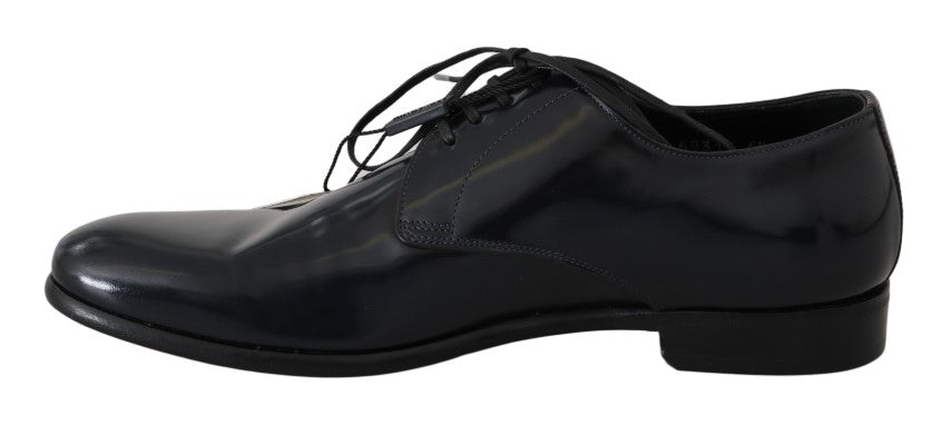 Blaue, polierte Derby-Schuhe aus Leder