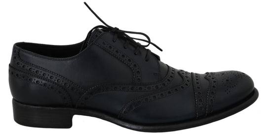 Scarpe eleganti Oxford con punta alare in pelle blu scuro