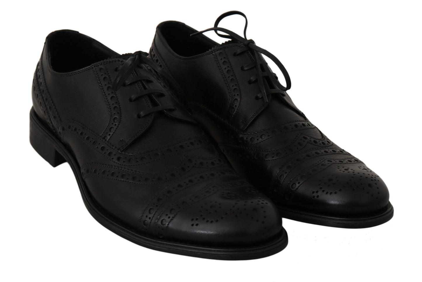 Schwarze Leder-Oxford-Schuhe mit Flügelspitze