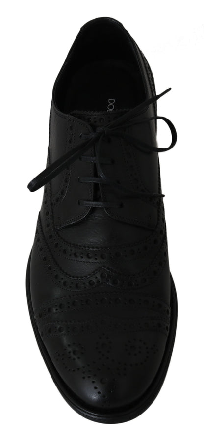 Chaussures habillées Oxford en cuir noires à bout ailé