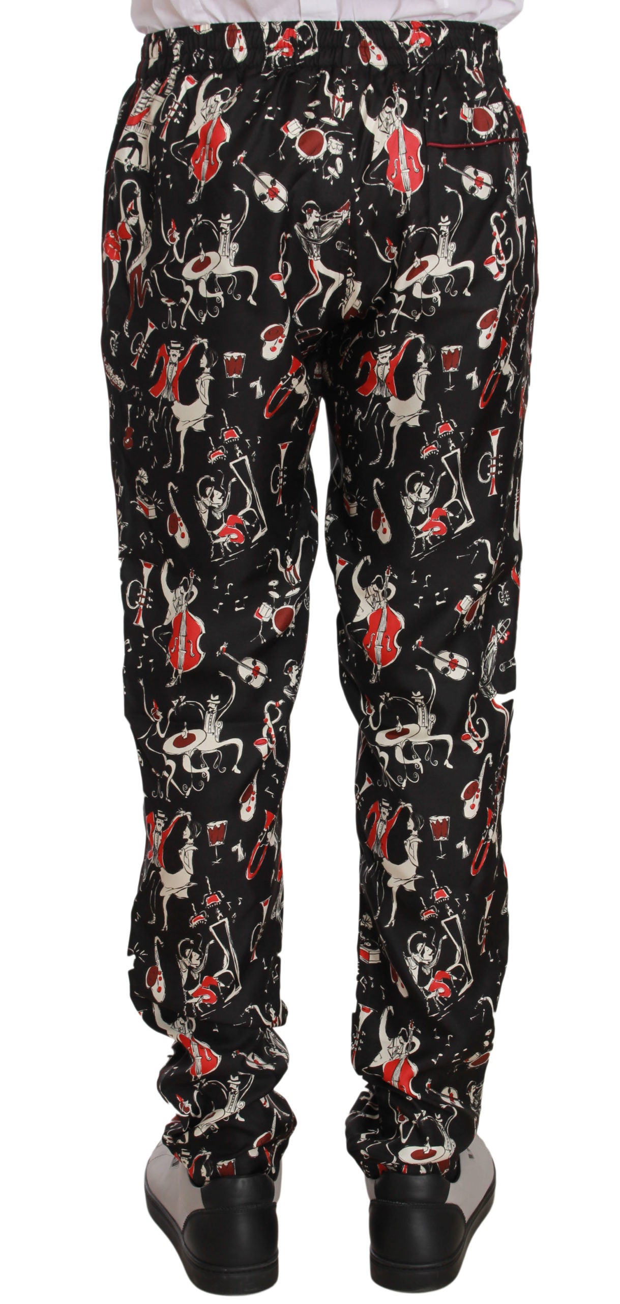 Dolce & Gabbana Elegant Black Silk Lounge Pants with Red Print