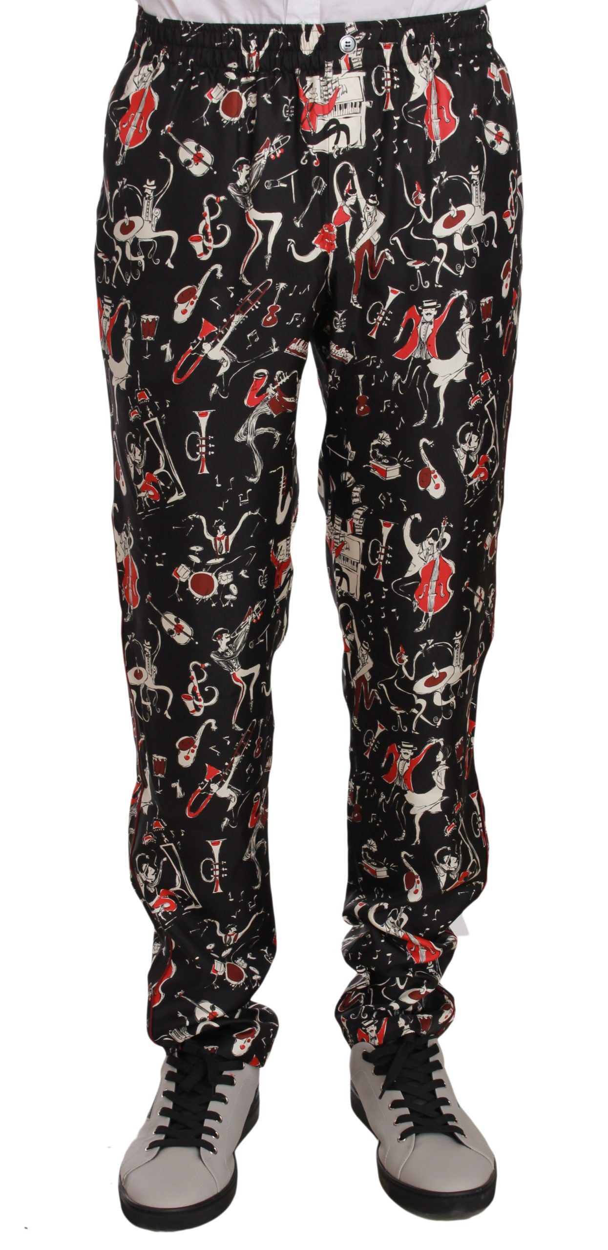 Pantalon de nuit imprimé instrument de musique rouge