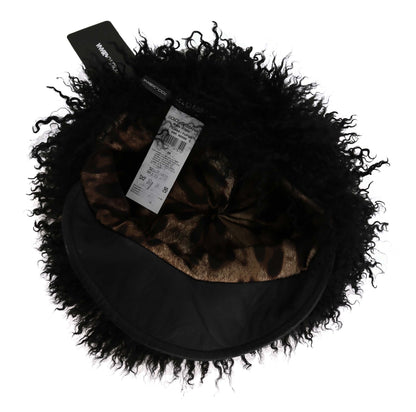 Cappello Gatsby in pelle di agnello nera del Tibet