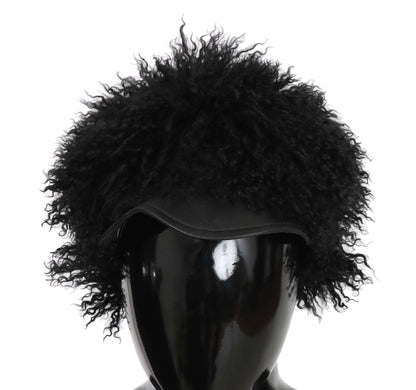 Cappello Gatsby in pelle di agnello nera del Tibet