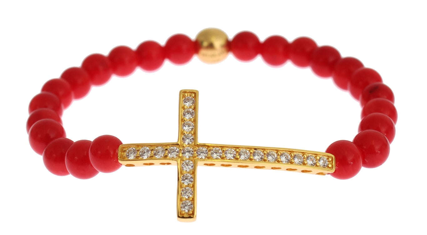 Nialaya Elegant Gold and Red Coral Beaded Bracelet