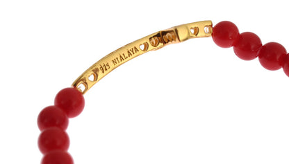 Nialaya Elegant Gold and Red Coral Beaded Bracelet