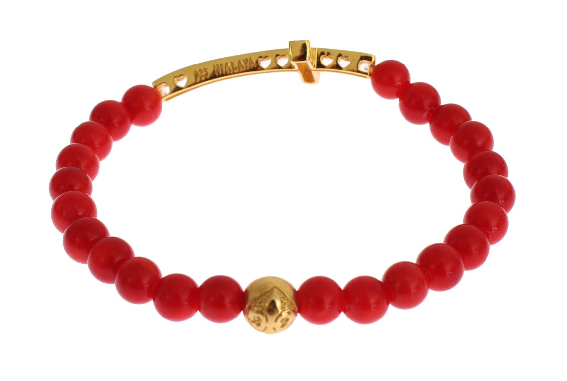 Bracciale in argento 925 con croce di corallo rosso oro CZ